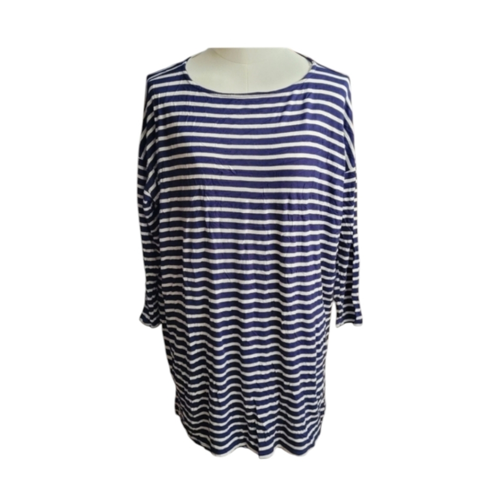 EMERALD Blue and White Pinstripe Tunic Long Sleeve Tee Stretch Size Medium